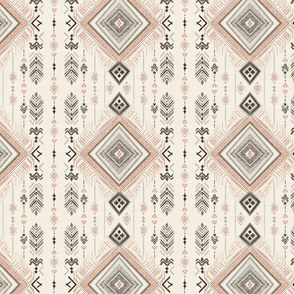 Peach and grey rhombus Ikat Large - hand drawn boho geometrical shapes - linen textured bohemian geometric print