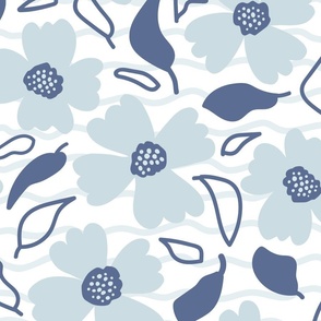 L // Loose Florals - Benjamin Moore - Blue Nova 825 - 1674 Polar Sky + White