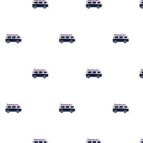 Navy Blue Classic Surf Bus with Purple Surfboard -Small Scale -