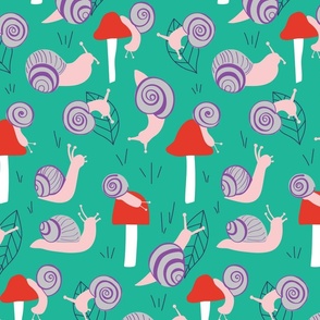 Snails - Red, white, pink, gray, purple and green background