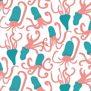 Cephalopod - Teal, pink coral and white background