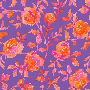 Pink and orange roses on purple background