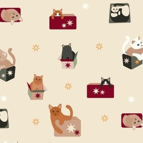 Christmas Cats in Boxes Cornsilk