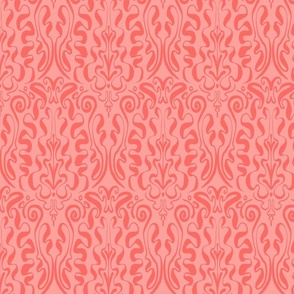 Calligraphic Monochrome Damask - Pink Coral (large scale)
