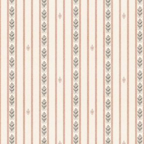 Peach and grey Ikat vertical stripes Medium - pink stripe over cream - modern hand drawn ikat stripe with linen texture