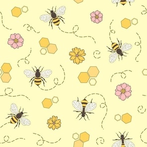 Bees Flowers and Honeycomb - Large Scale