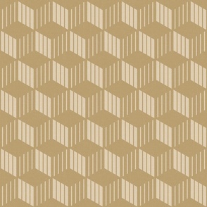 Optical illusion 3d isometric boxes with stripes (small scale) in honey brown and earthy beige for simple minimalist, bold boho or classic luxurious interior