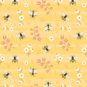 Bees and Pink and White Flowers - Large Scale