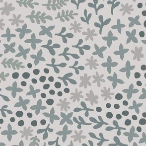 Garden Scattered Doodles | Medium Scale | Neutral Blue Green Shades | Nondirectional botanical