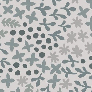 Garden Scattered Doodles | Large Scale | Neutral Blue Green Shades | Nondirectional botanical