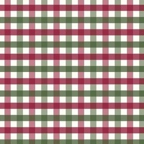 1/4 inch Small Two - color gingham check - Cranberry Red and Evergreen medium green - green red cottagecore country plaid - christmas gingham