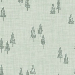 Minimal Winter Christmas Tree Forest  Linen Texture Khaki On Sage Green