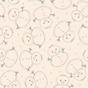 Playful Hand Drawn Snowmen Gray On Cream White Snow