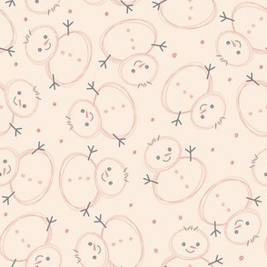 Playful Hand Drawn Snowmen Soft Pink On Cream White