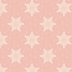 Geometric winter snowflakes on linen textured cream white on soft pink