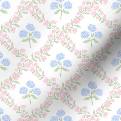 Hydrangea Trellis, hydrangea lattice, pink floral vine, preppy, traditional, grand millennial 4" PF160a