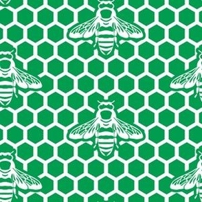 Bee honeycomb in green and white. Small scale 