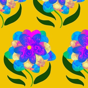 Hand Drawn Colorful Flowers Yellow Background