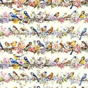 Birds on Branches with Flowers