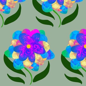 Hand drawn colorful flower light green backgruond