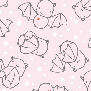 Large - Cute grey line art bats and stars on blush pink
