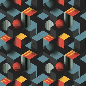  Futuristic 3D Cubes and Stripes Pattern