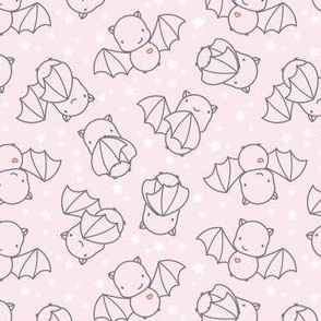 Small - Cute grey line art bats and stars on blush pink