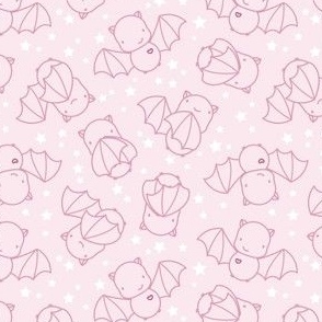 Small - Cute pink line art bats and stars on blush pink