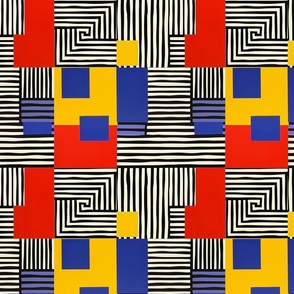  Retro Geometric Color Block and Stripes Pattern