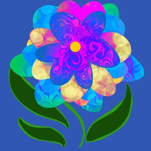 Colorful Hand Drawn Colorful  Flowers Blue Background
