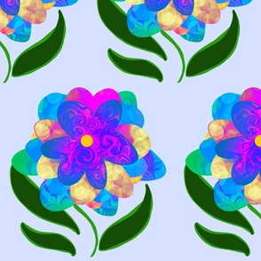 Hand drawn Colorful Flowers Light Blue Background