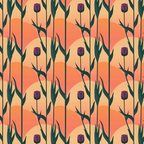 Tiny Retro Sunset Flower Design - Vintage Floral Pattern