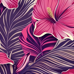 Jumbo Tropical Pink Hibiscus Floral On Dark Background