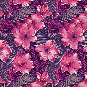Small Tropical Pink Hibiscus Floral On Dark Background