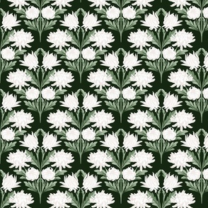 Chrysanthemum flower garden - white, dark green - mid scale 