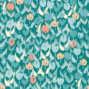 Tulips on teal background