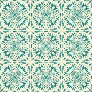 Moroccan inspired mosaic tile in light teal blue and cream