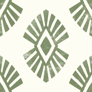 (large) Ethnic inspired Radiant Tribal sage green and white natural 