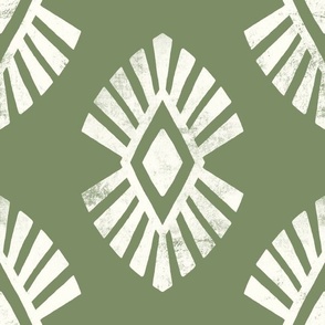 (large) Ethnic inspired Radiant Tribal sage green and white natural 