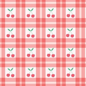 Small Cherries on Red Plaid Gingham 