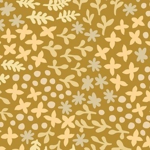 Garden Scattered Doodles | Medium Scale | Shades of Yellow and Gold | Nondirectional botanical
