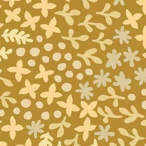 Garden Scattered Doodles | Large Scale | Shades of Yellow and Gold | Nondirectional botanical