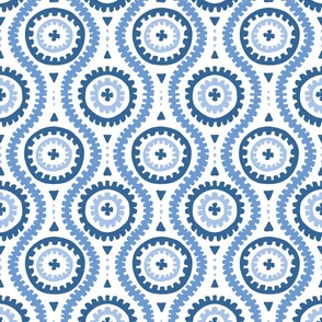 minimal medallion/shades of blue on white