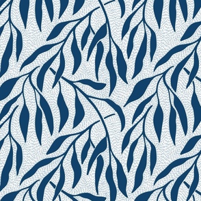 minimal branches/dark blue on white textured background/medium