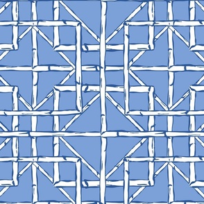 Bamboo fretwork diamonds/white on blue/large