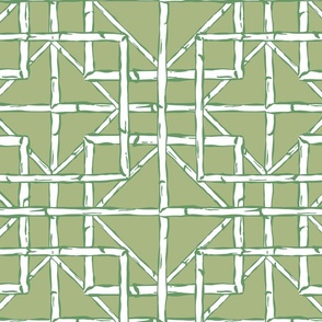 Bamboo fretwork diamonds/white on green/large