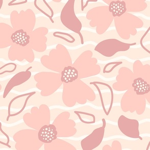 L // Cottage core, granny chic, loose, soft Flowers in pink tones on light background