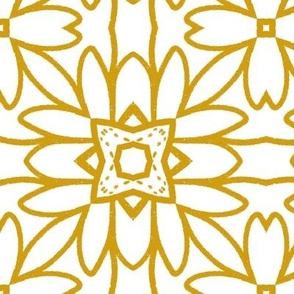 Arabesque Stylized Flower Geometric in Mustard Yellow and White