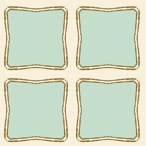 Whimsical hand drawn teal and brown on off white geometrical shapes