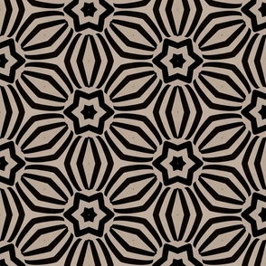 Stylized Black and Beige Geometric Flowers with Star Center